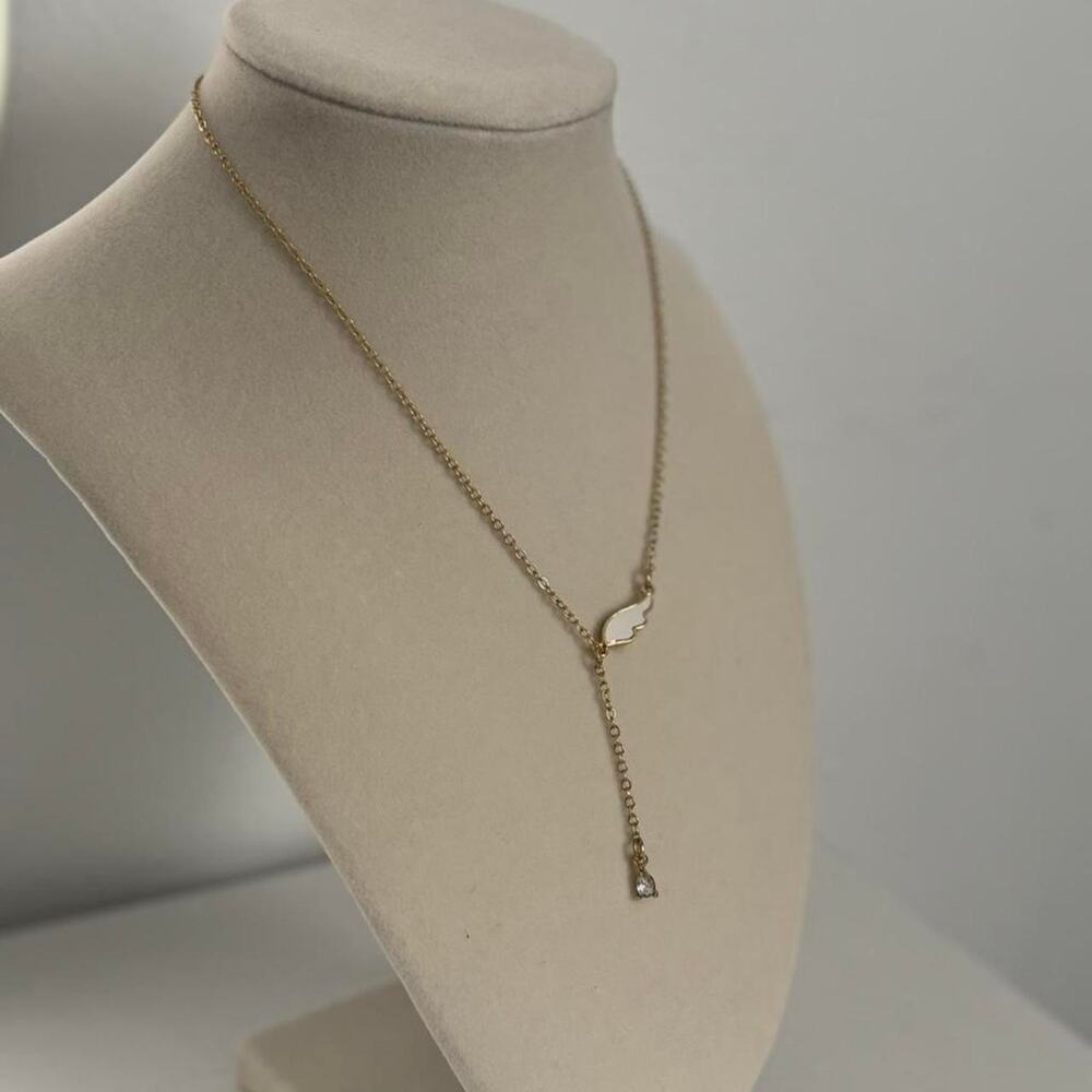 Gold Angel Wing Necklace Stainless Steel Elegant Minimal Pendant Jewelry Gift - Picture 2 of 3